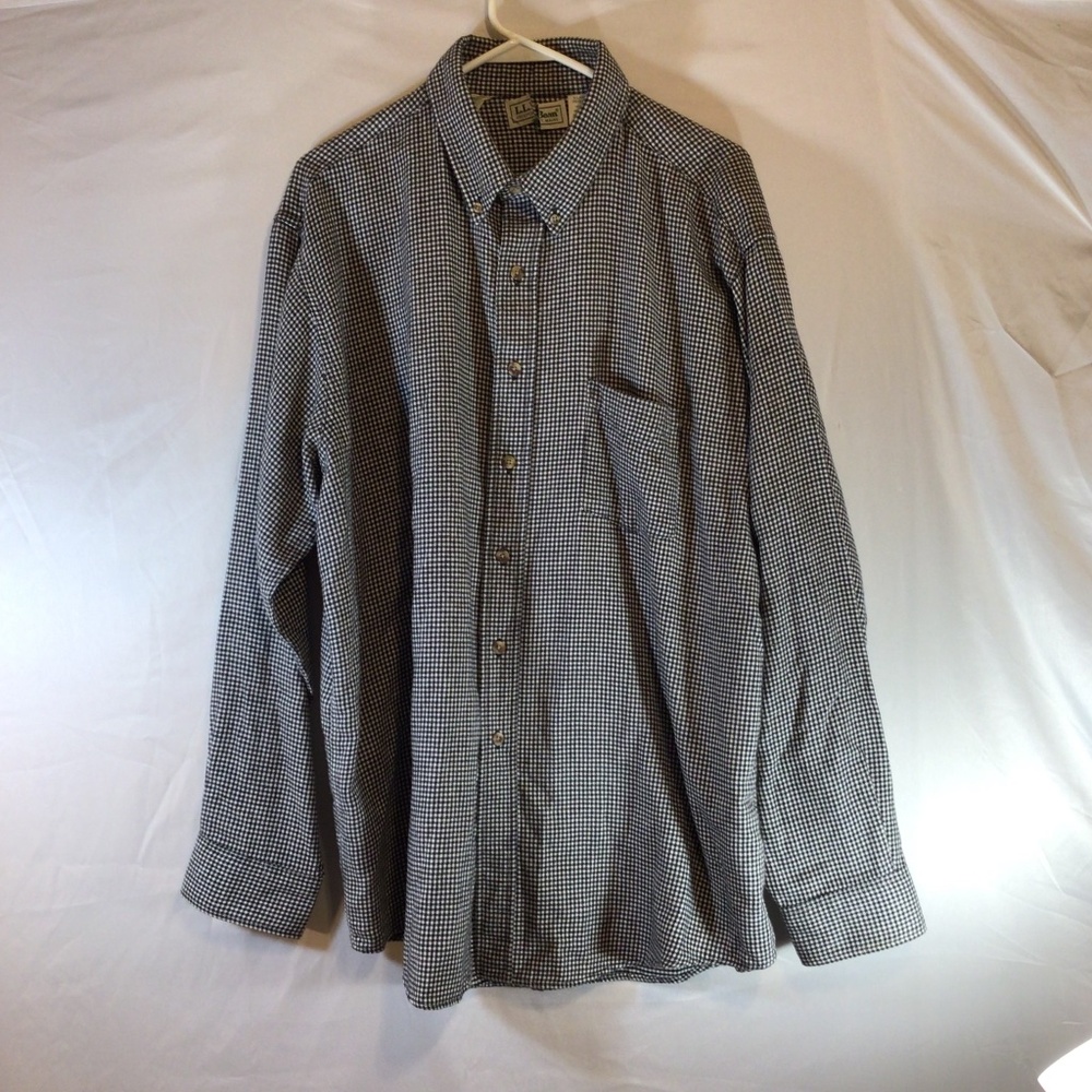 L.L.Bean Houndstooth Button Down Shirt XL Classic Fit Cotton Flannel Check Cozy